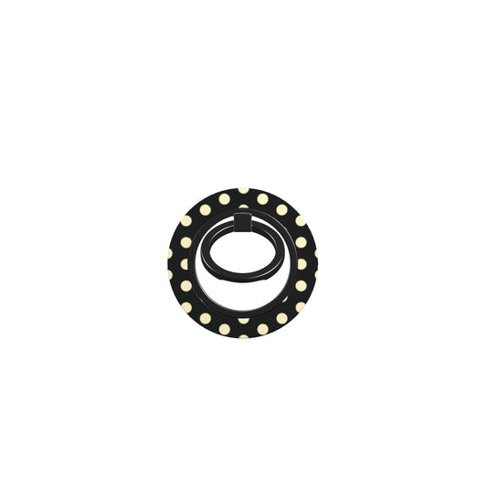 Vintage inspired black and cream polka dot ring holder with magnetic grip, ergonomic design, and retro style