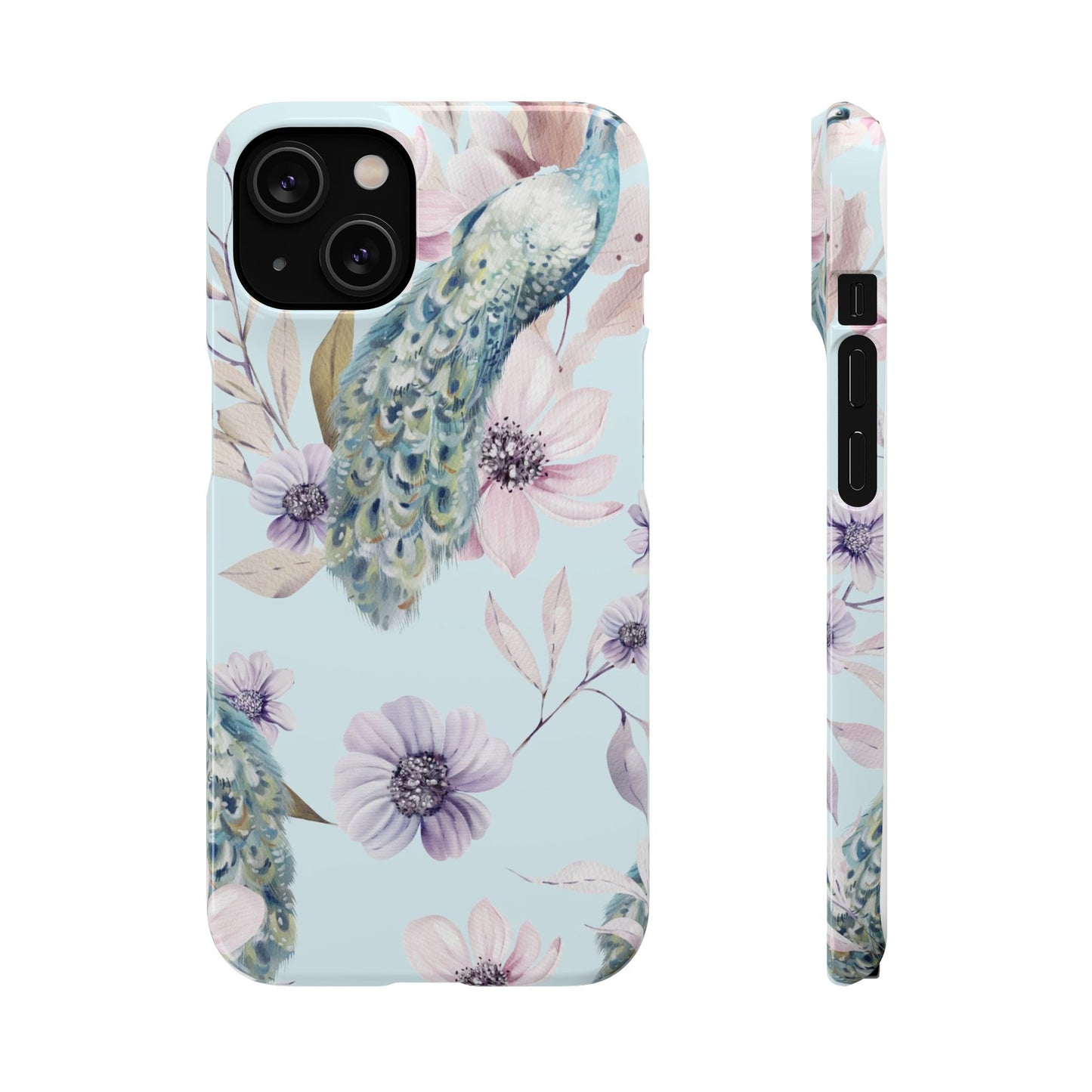 Watercolour Pastel Peacock Floral Snap Phone Case for Apple iPhone and Samsung Galaxy.