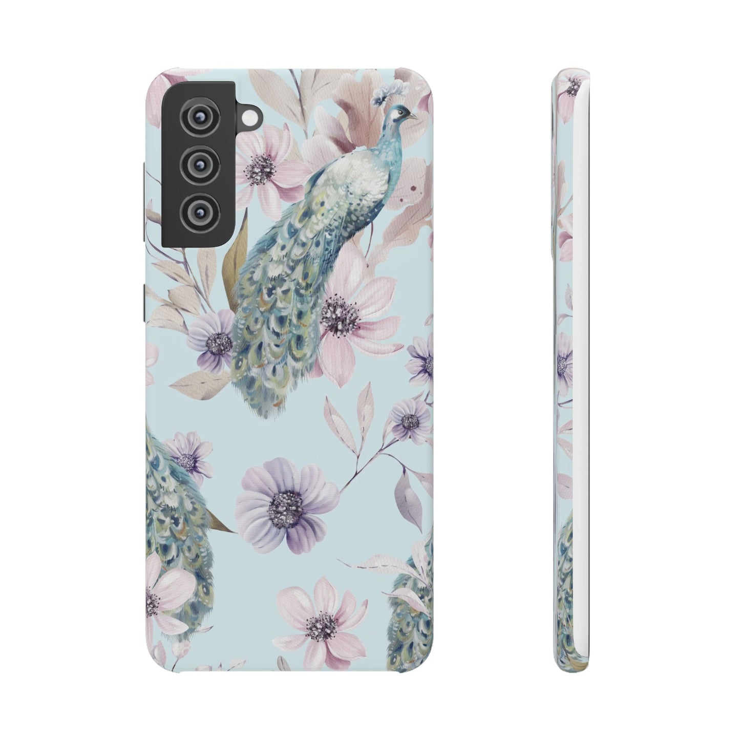 Watercolour Pastel Peacock Floral Snap Phone Case for Apple iPhone and Samsung Galaxy.