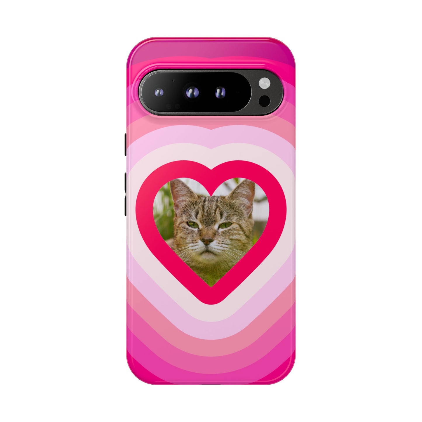 Single Image Personalised  Heart Photo Phone Case – Pink Gradient Love Tough Case for Apple iPhone, Samsung Galaxy and Google Pixel.
