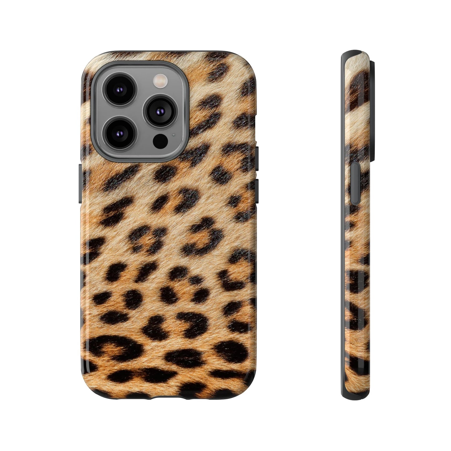 Leopard Print Tough Phone Case — Durable Protective Case with Wild Animal Fur Design