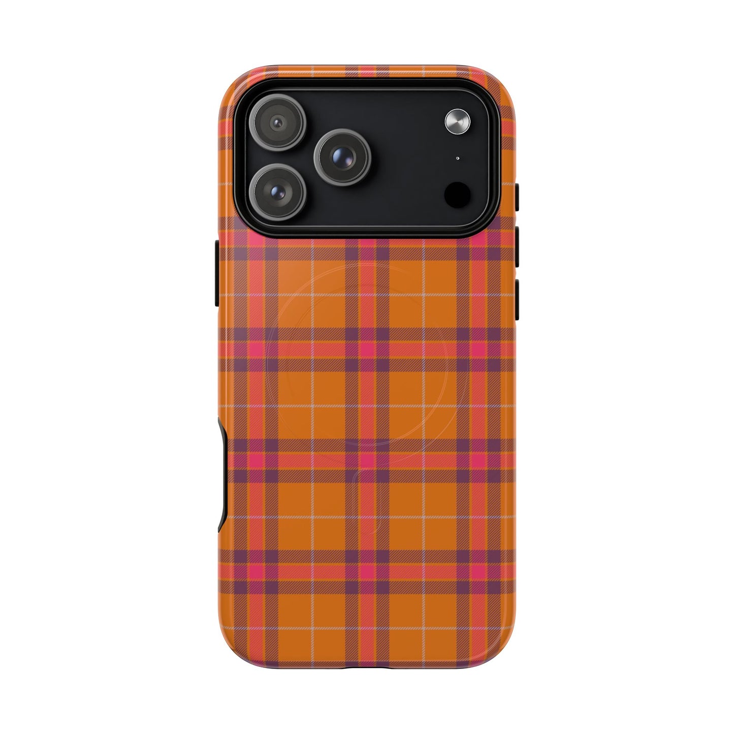 Tartan Magnetic Phone Case — Orange and Red Plaid Tough Protective MagSafe Case
