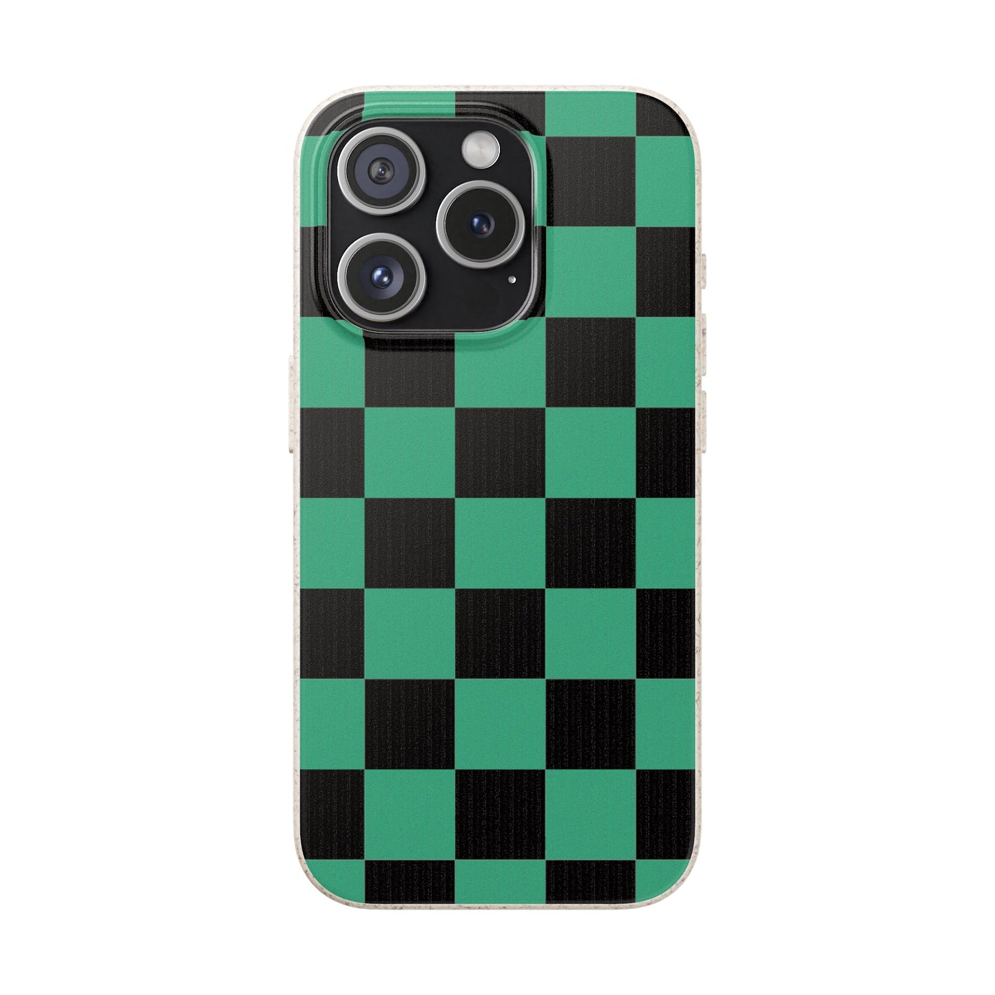Biodegradable Checkerboard Phone Case — Green & Black Tanjiro Eco Smartphone Cover for Apple iPhone and Samsung Galaxy.