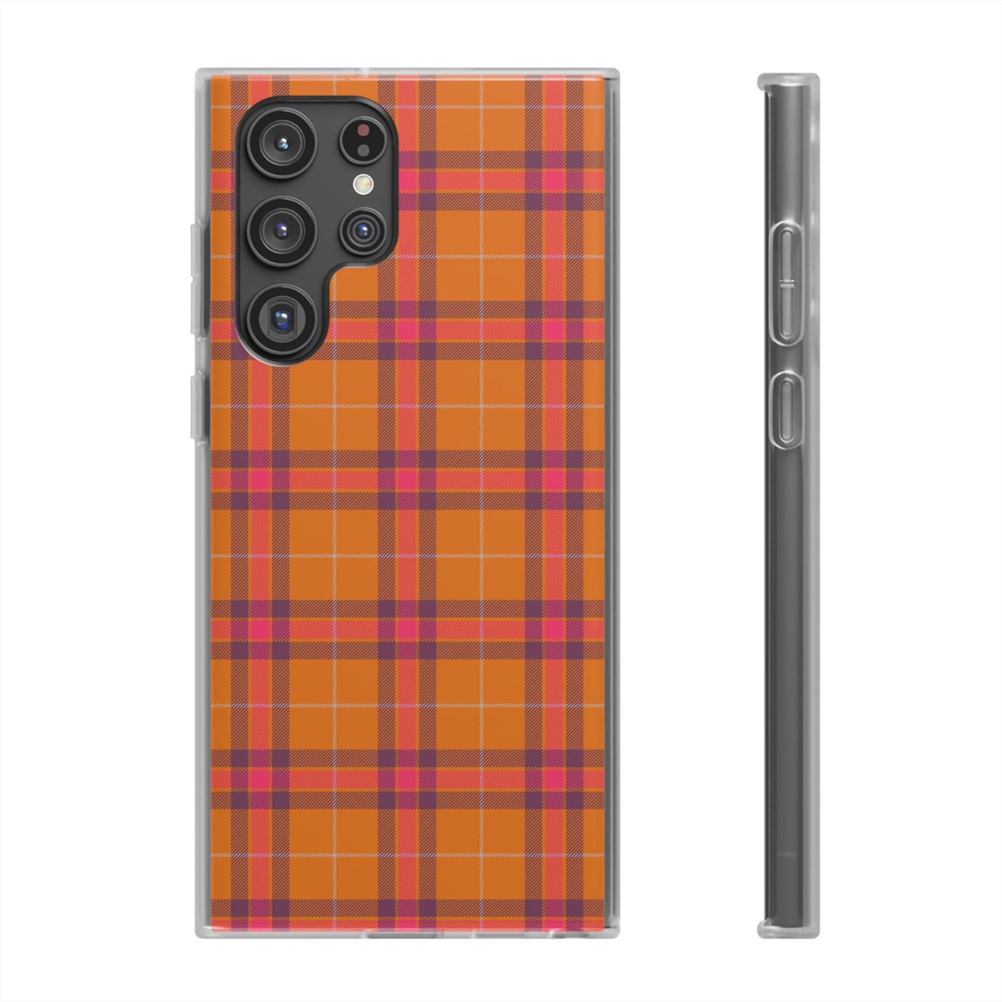 Orange Plaid Flexi Phone Case for Apple iPhone and Samsung Galaxy.