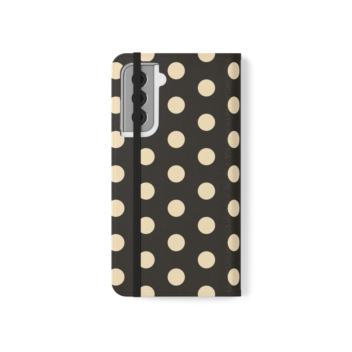 Polka Dot Flip Phone Case – Retro Black & Cream Wallet Cover