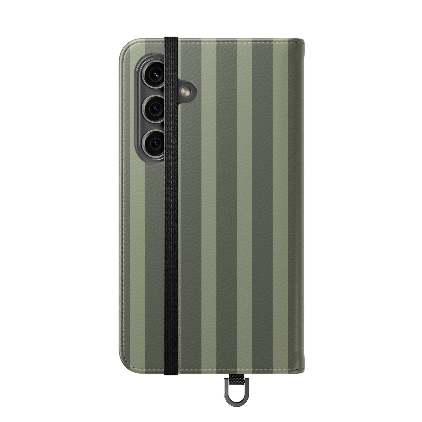 Olive Vertical Stripe Flip Phone Case — Wallet Cover with Card Slots