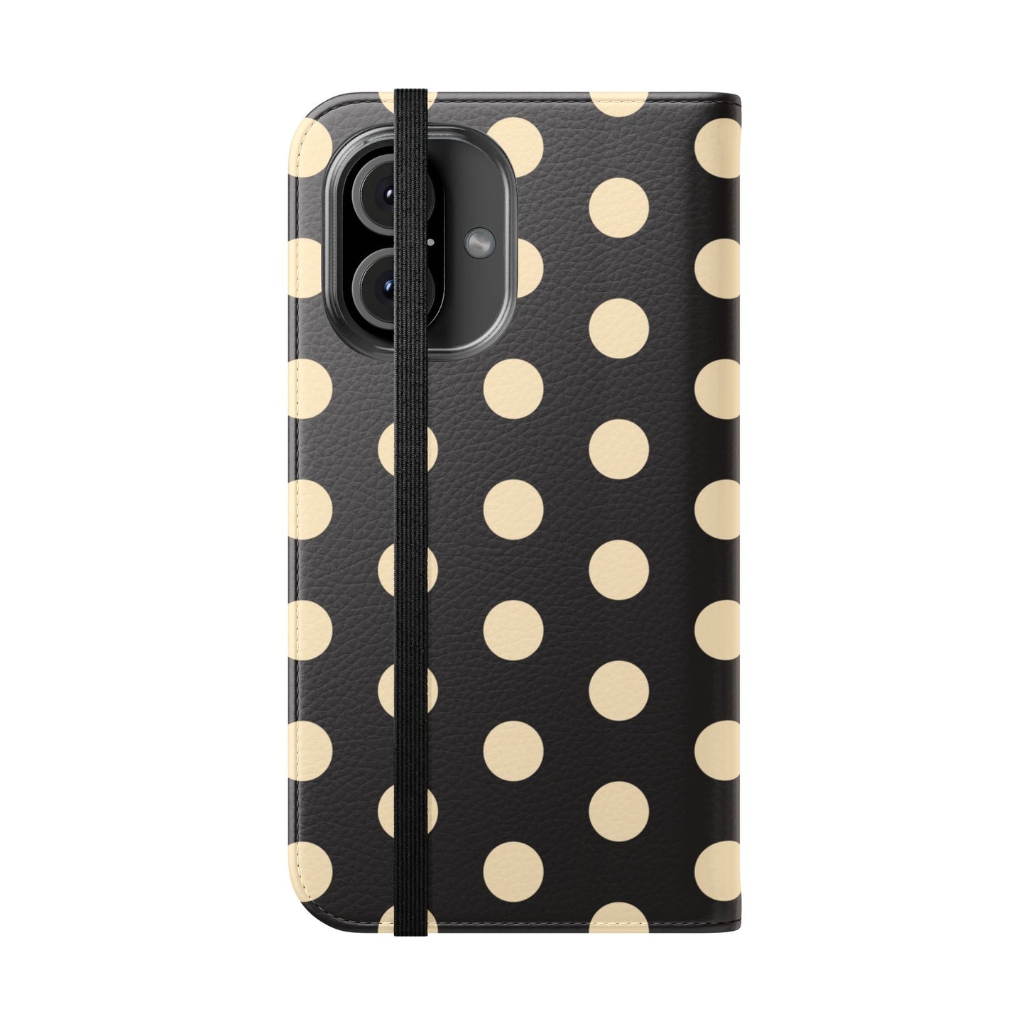 Polka Dot Flip Phone Case – Retro Black & Cream Wallet Cover