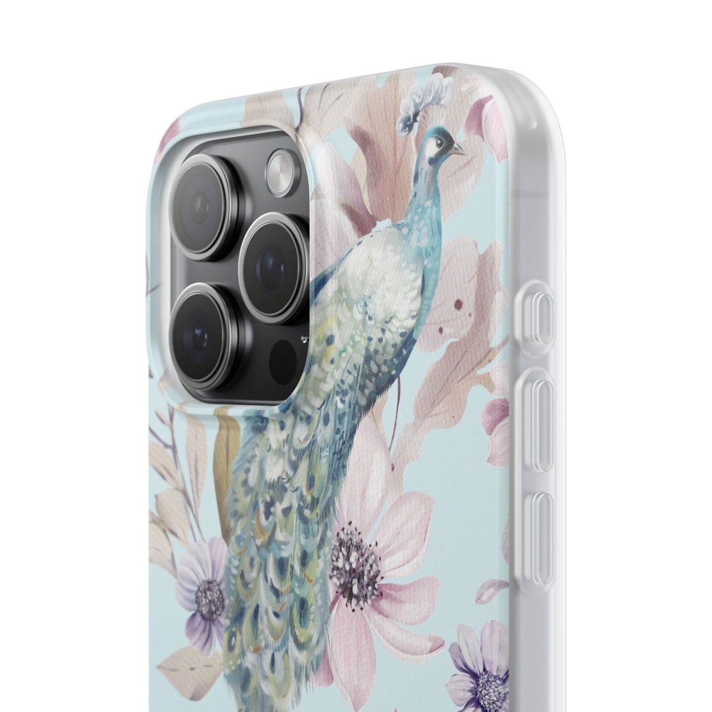Peacock Floral Phone Case — Pastel Watercolor Bird Slim Case