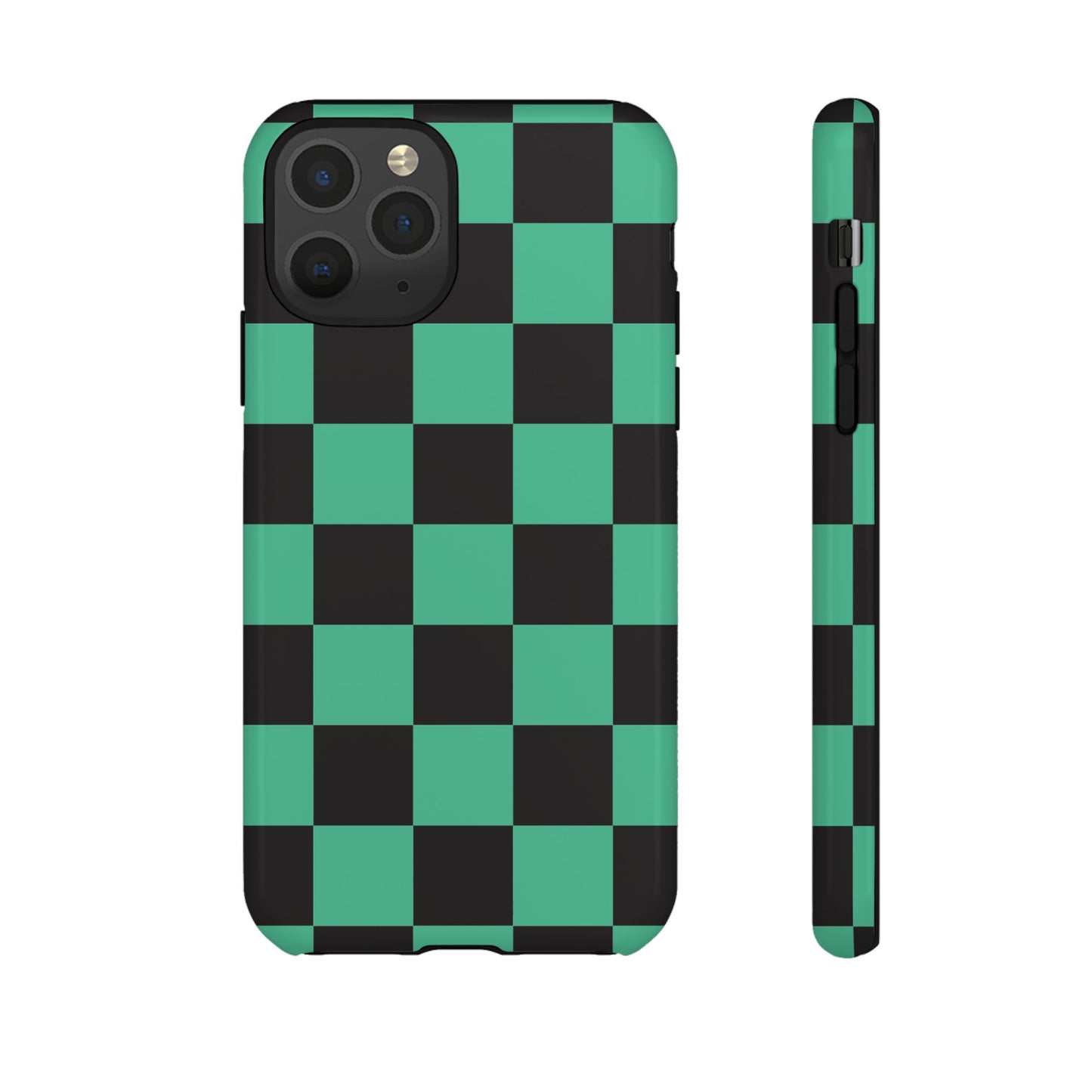 Tanjiro Checkerboard Tough Phone Case – Green & Black Protective Cover