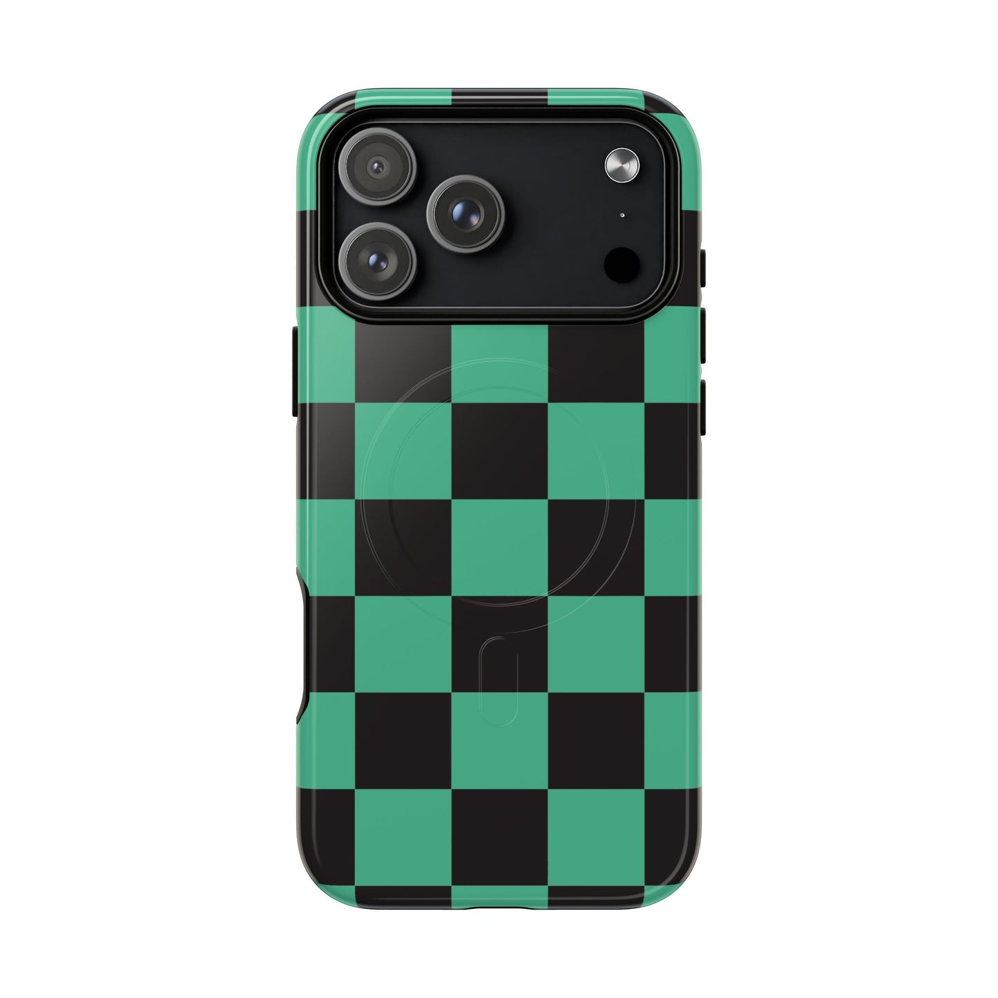 Tanjiro Magnetic Phone Case — Green and Black Chequered Tough Protective MagSafe Case