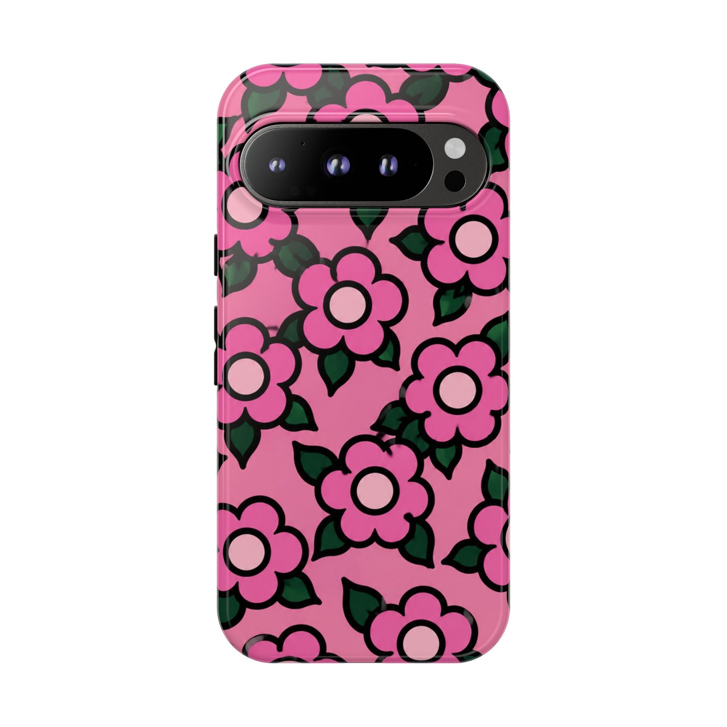 Pink Floral Tough Phone Case — Cute Retro Flower Protective Cover
