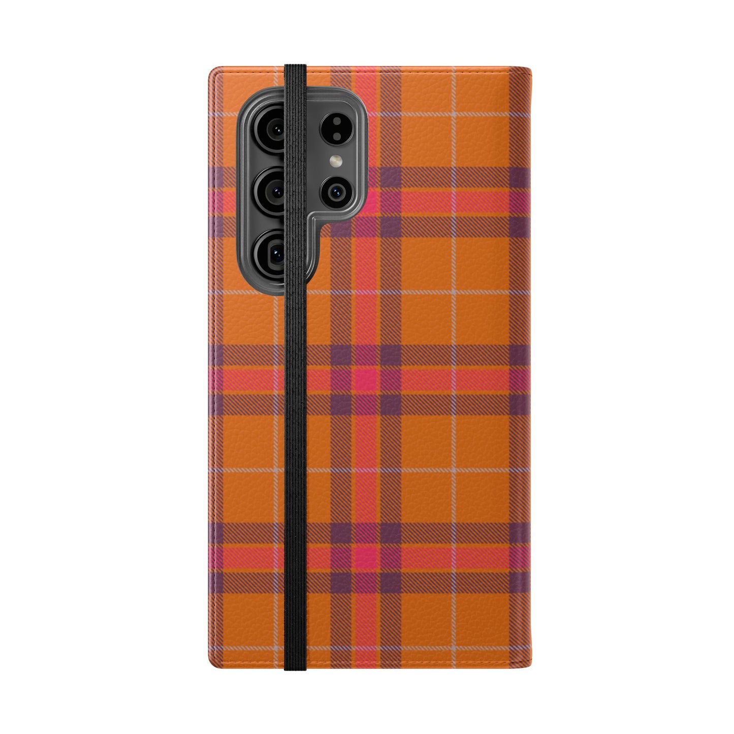 Tartan Flip Phone Case — Orange, Purple & Red Plaid Wallet Cover