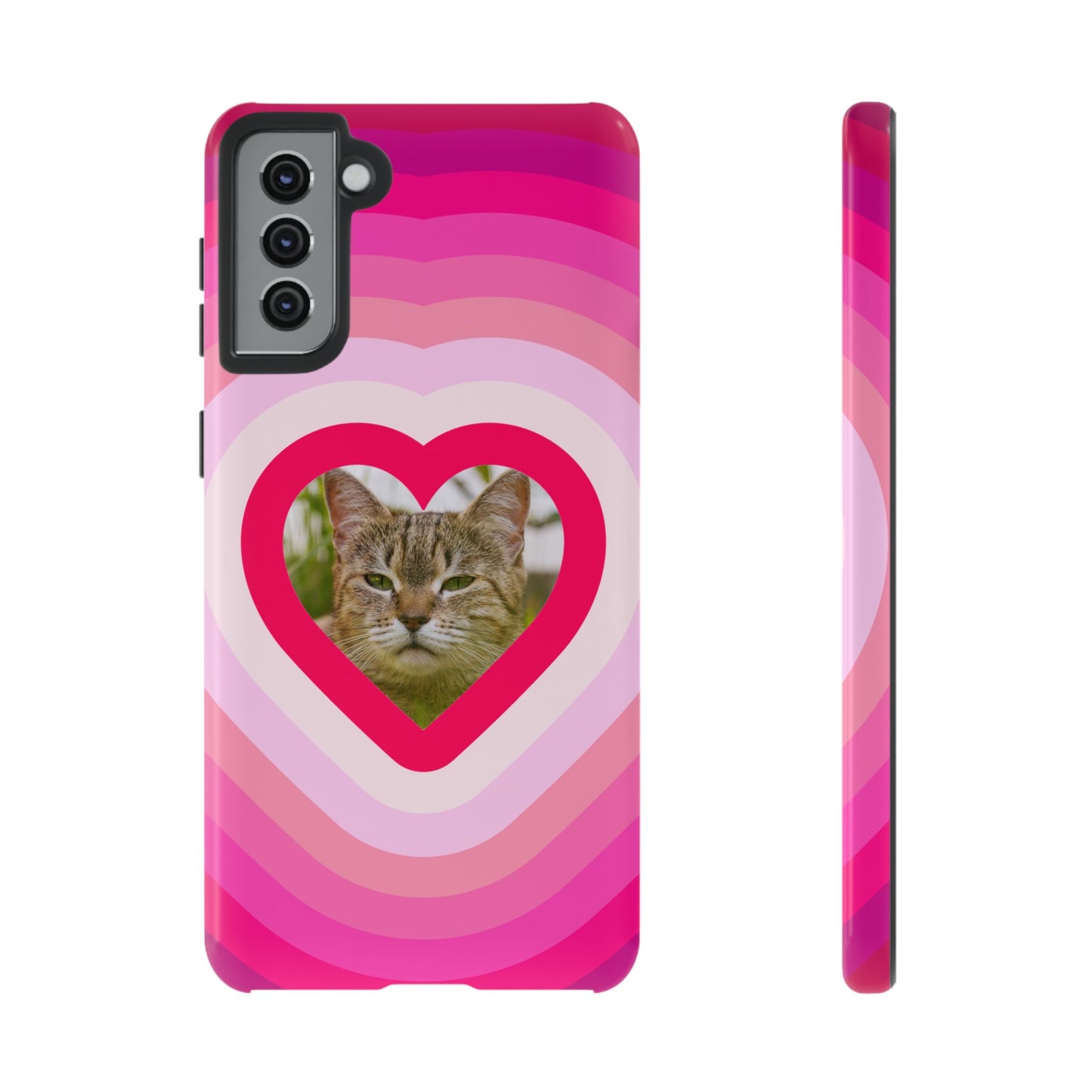 Single Image Personalised  Heart Photo Phone Case – Pink Gradient Love Tough Case for Apple iPhone, Samsung Galaxy and Google Pixel.