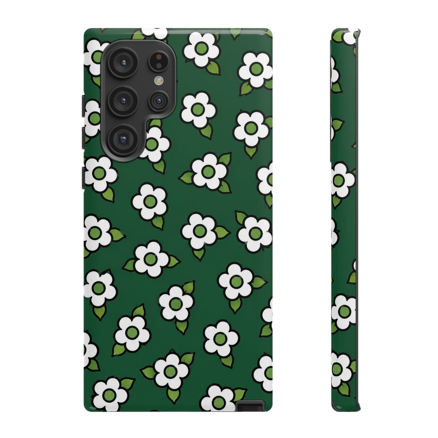 Floral Tough Case — Green White Daisy Protective Phone Cover