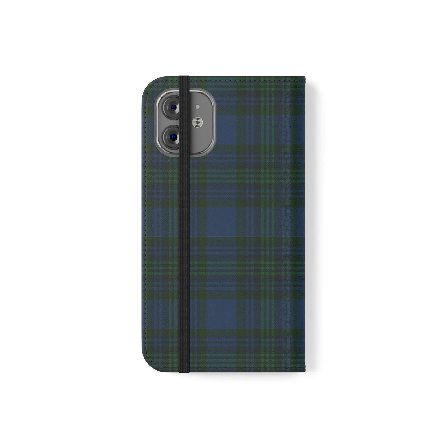 Tartan Flip Phone Case — Navy & Green Plaid Wallet Cover