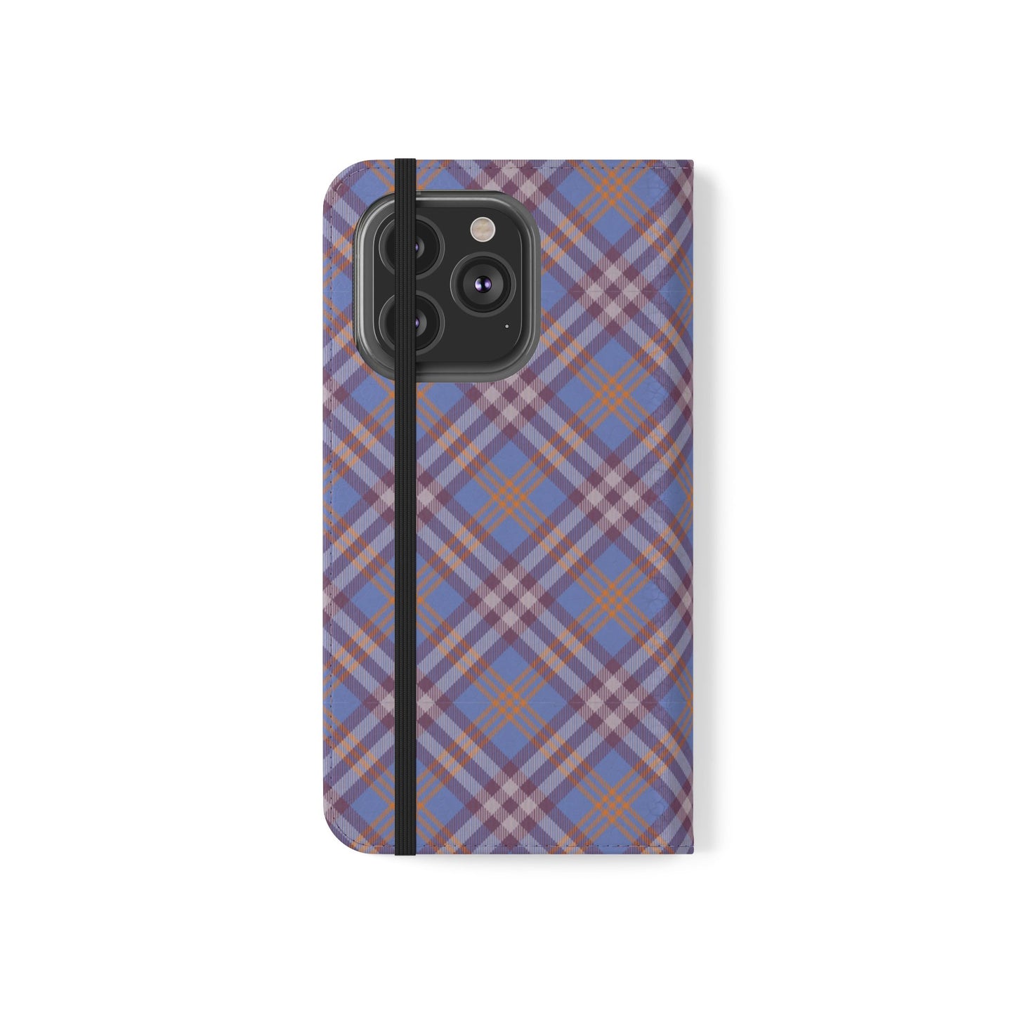 Tartan Flip Phone Case — Violet & Orange Plaid Wallet Cover