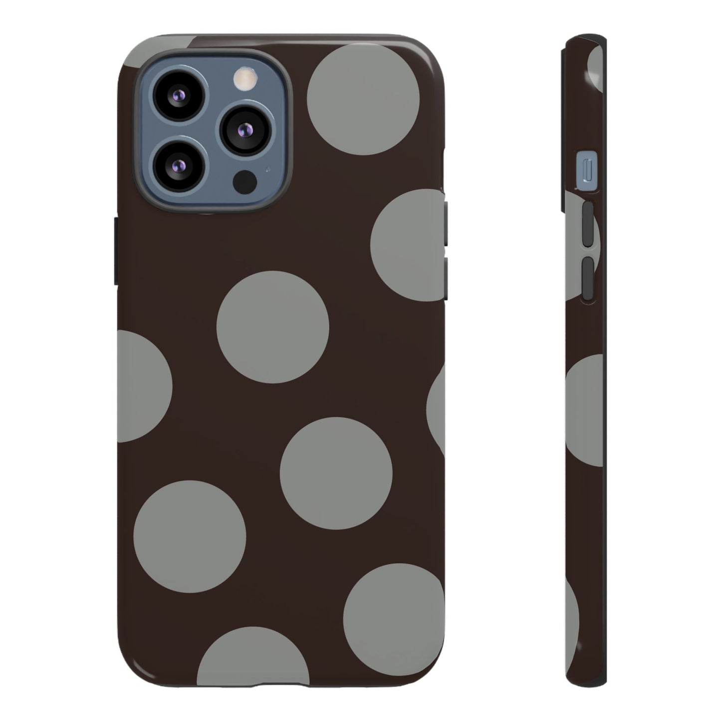 Polka Dot Tough Phone Case – Brown & Gray Retro Dot Protective Cover