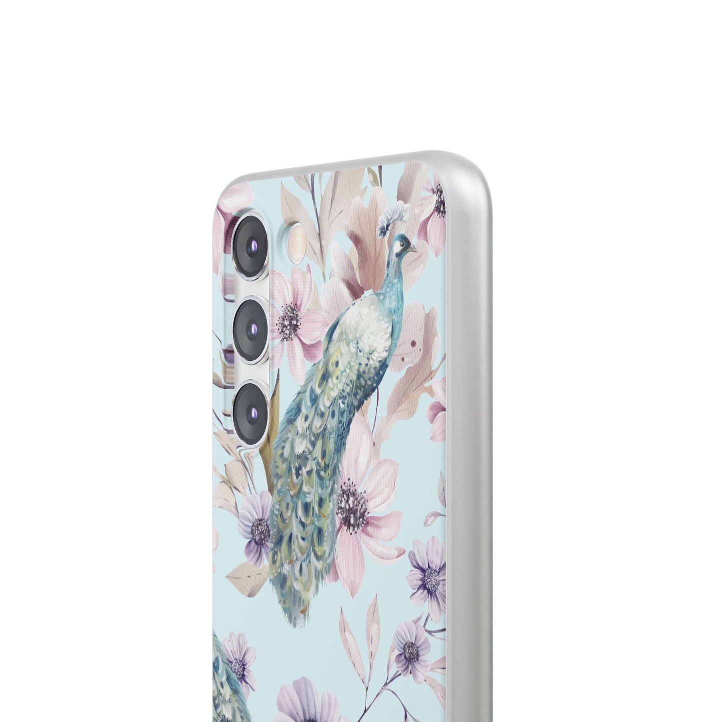 Peacock Floral Phone Case — Pastel Watercolor Bird Slim Case