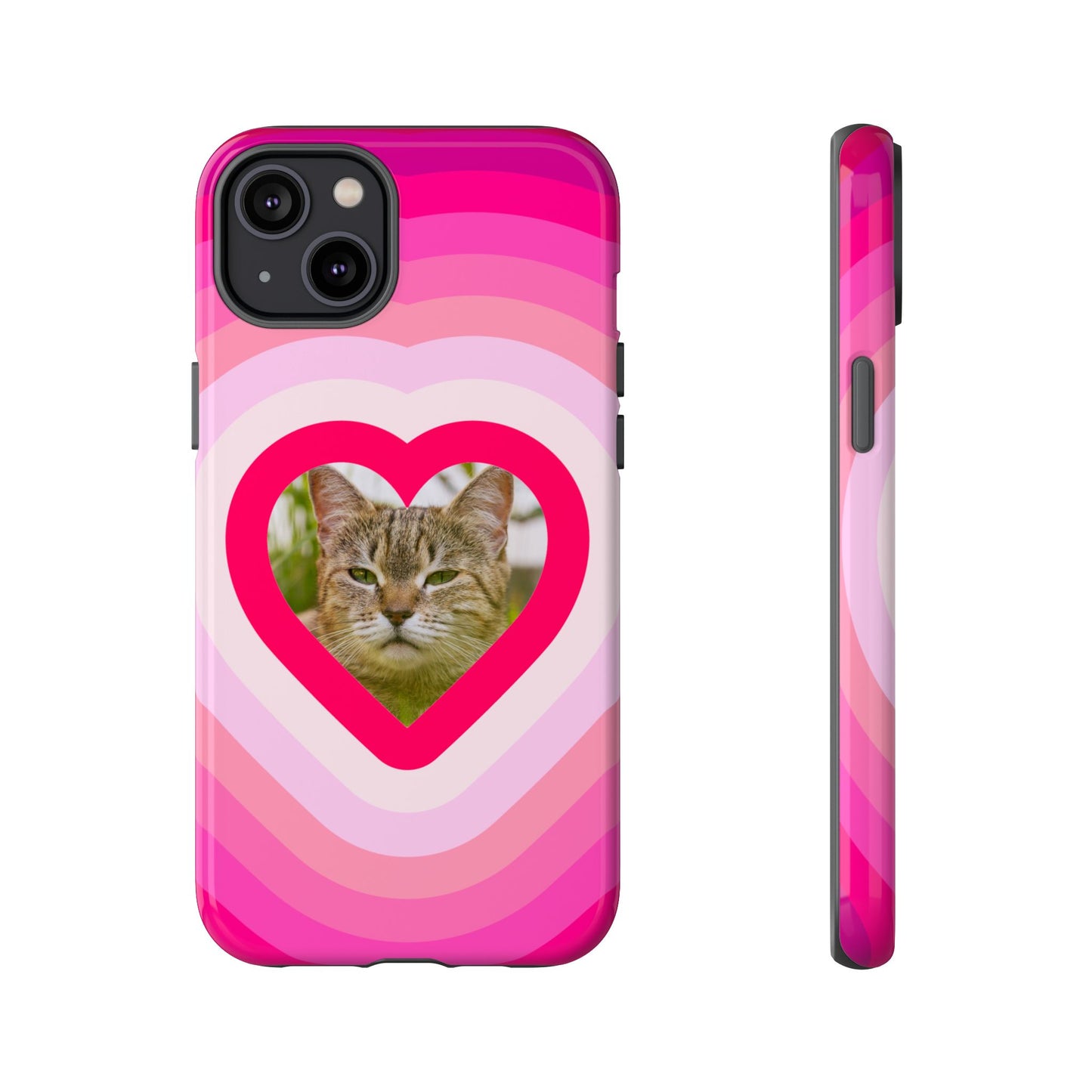 Single Image Personalised  Heart Photo Phone Case – Pink Gradient Love Tough Case for Apple iPhone, Samsung Galaxy and Google Pixel.