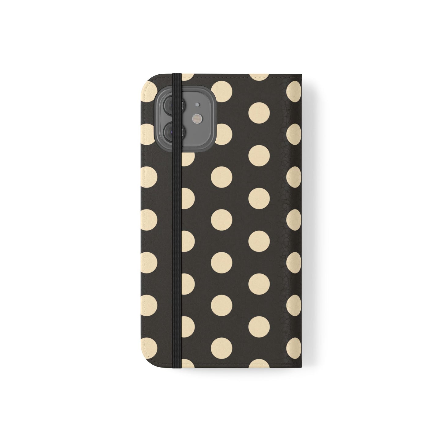 Polka Dot Flip Phone Case – Retro Black & Cream Wallet Cover