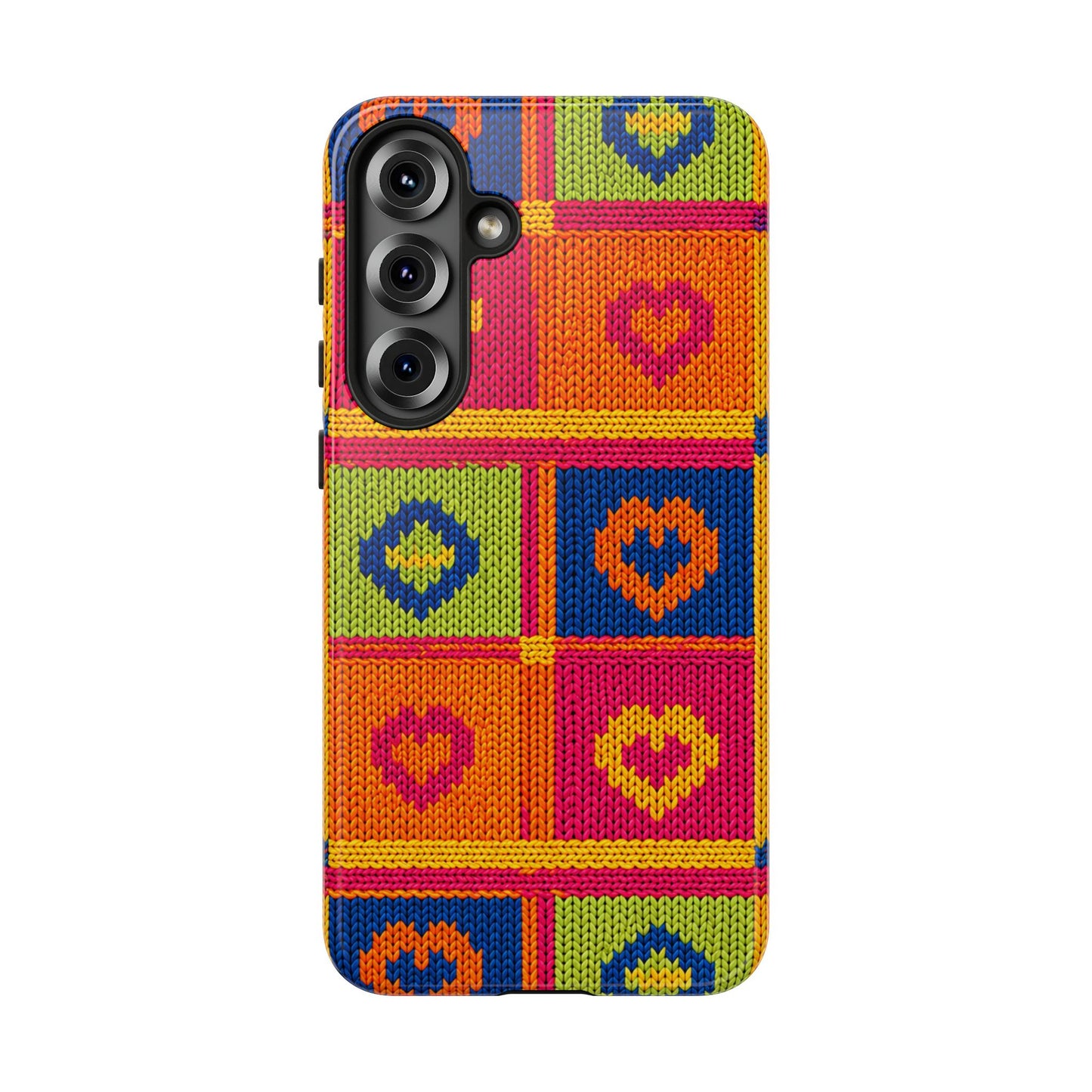 Retro Knit Pattern Heart Patch Tough Phone Case