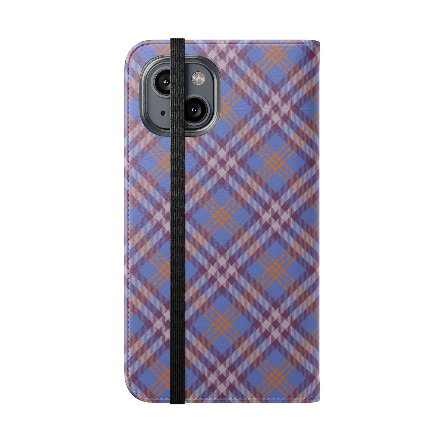 Tartan Flip Phone Case — Violet & Orange Plaid Wallet Cover