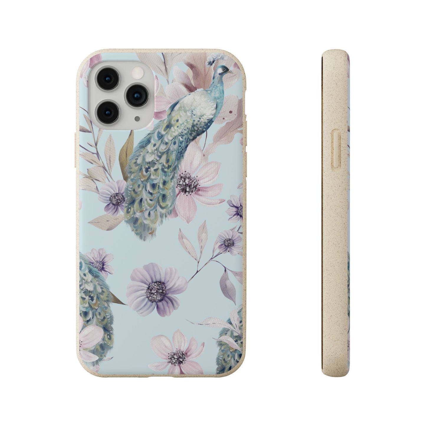 Peacock Floral Biodegradable Phone Case — Eco-Friendly Cover for Apple iPhone and Samsung Galaxy.