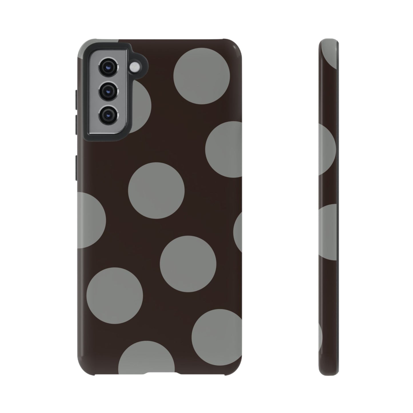 Polka Dot Tough Phone Case – Brown & Gray Retro Dot Protective Cover