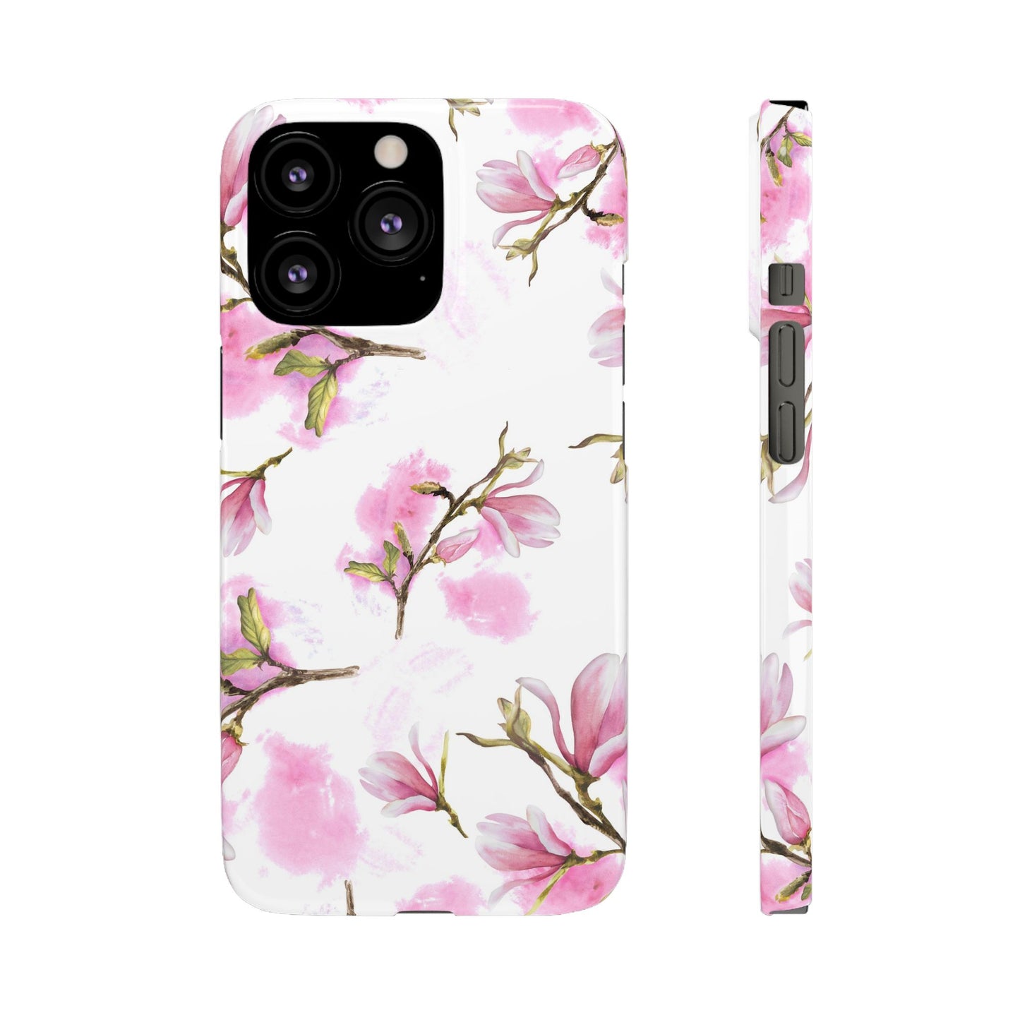 Floral Magnolia Slim Phone Case – Pink Watercolor Snap Case for Apple iPhone and Samsung Galaxy.