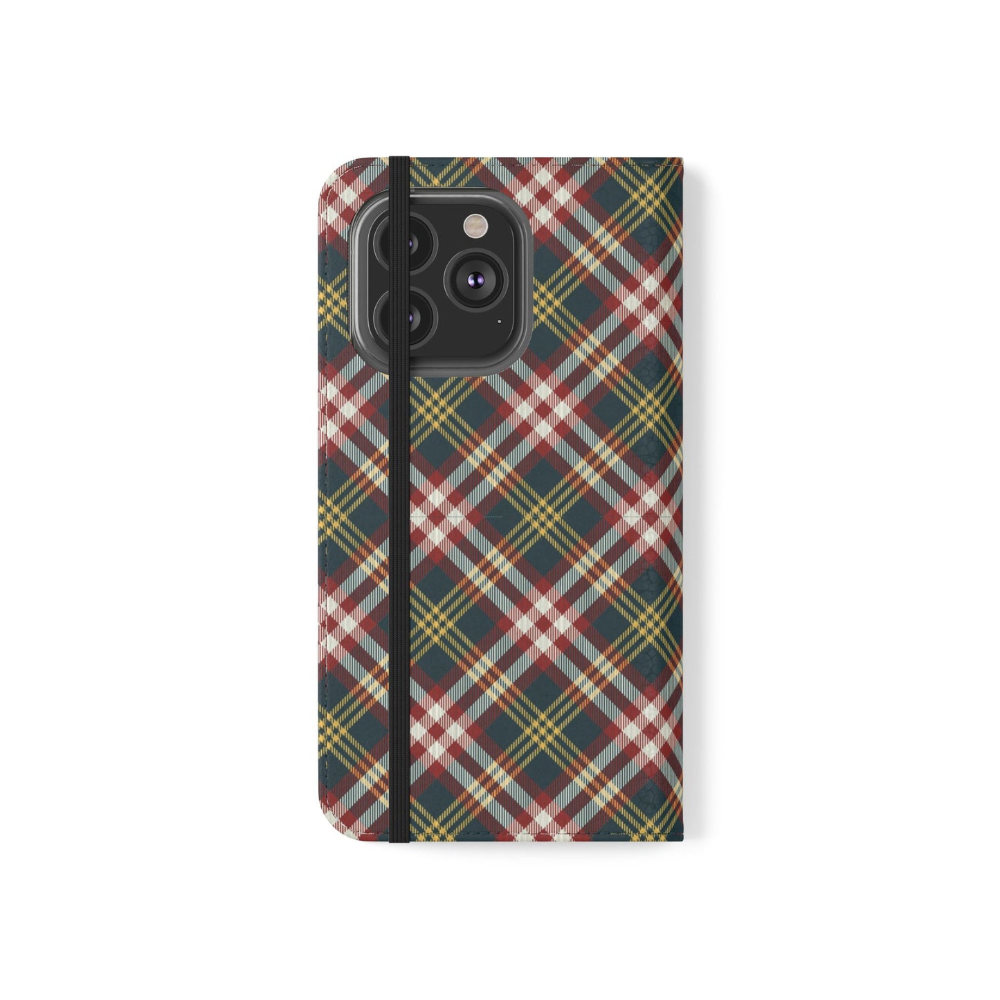 Tartan Flip Phone Case — Yellow & Red Plaid Wallet Cover