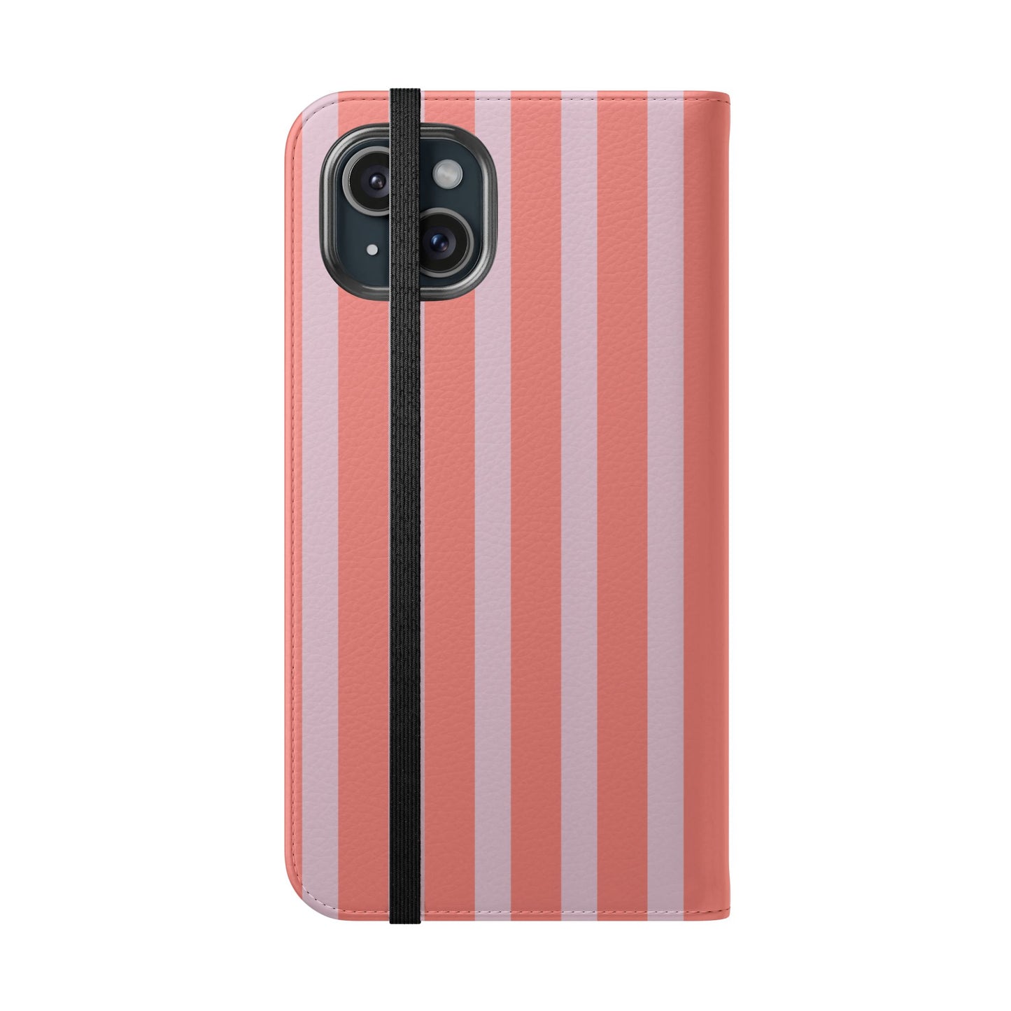 Striped Flip Phone Case — Pink & Coral Vertical Stripe Wallet Cover