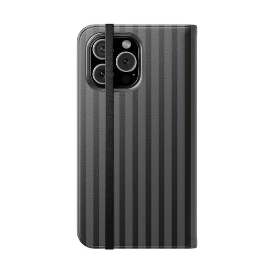 Striped Gray Flip Phone Case — Wallet Flip Case with Card Slots