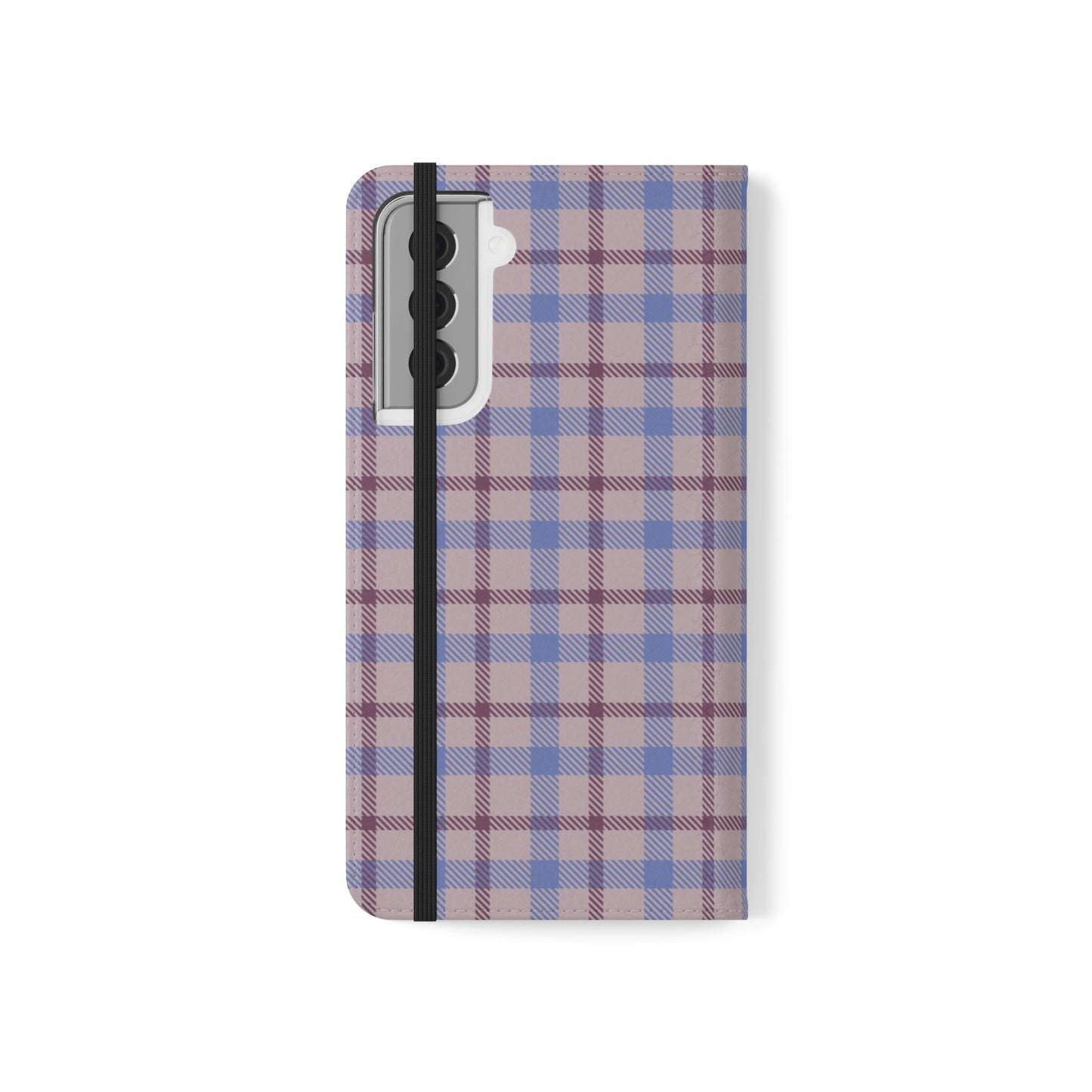 Tartan Flip Phone Case — Blue & Purple Plaid Wallet Cover