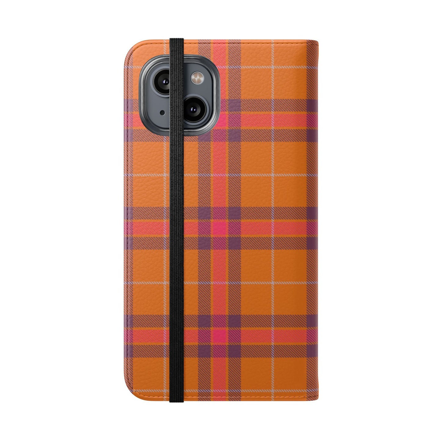 Tartan Flip Phone Case — Orange, Purple & Red Plaid Wallet Cover