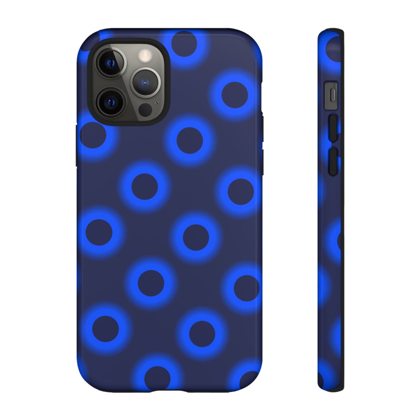 Blue Neon Dot Tough Phone Case — Protective iPhone Cover with Geometric Ring Pattern
