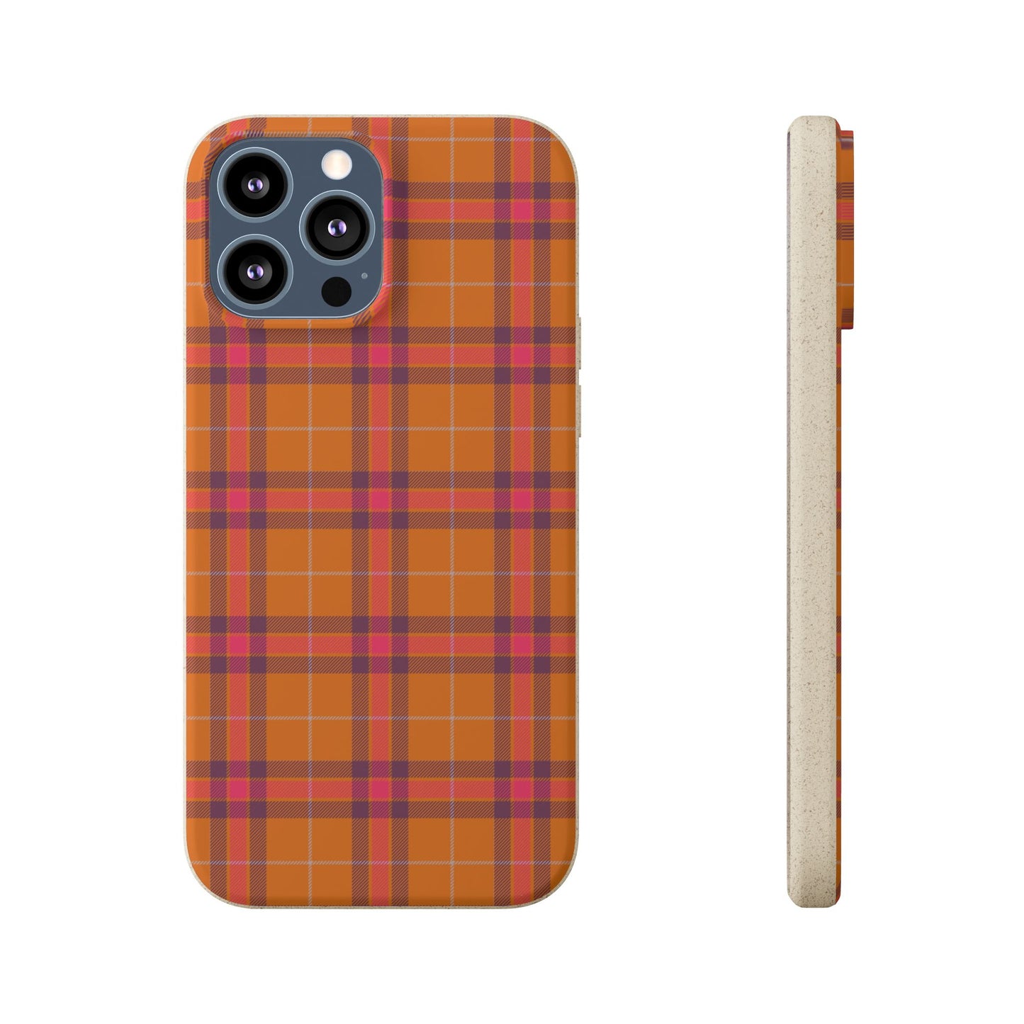 Biodegradable Autumn Orange Plaid Eco-Friendly Phone Cover for Apple iPhone and Samsung Galaxy.