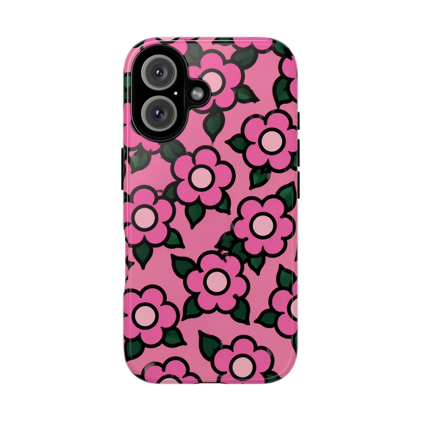 Pink Floral Tough Phone Case — Cute Retro Flower Protective Cover