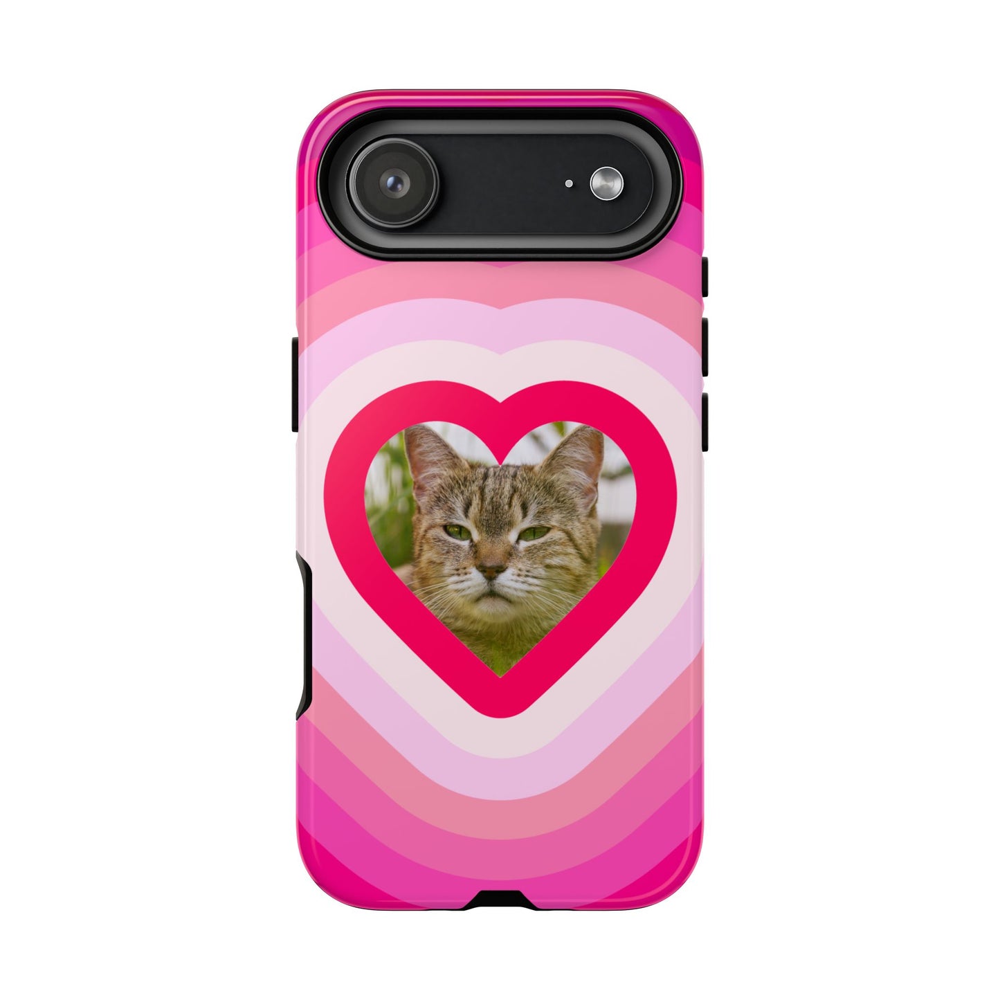 Single Image Personalised  Heart Photo Phone Case – Pink Gradient Love Tough Case for Apple iPhone, Samsung Galaxy and Google Pixel.