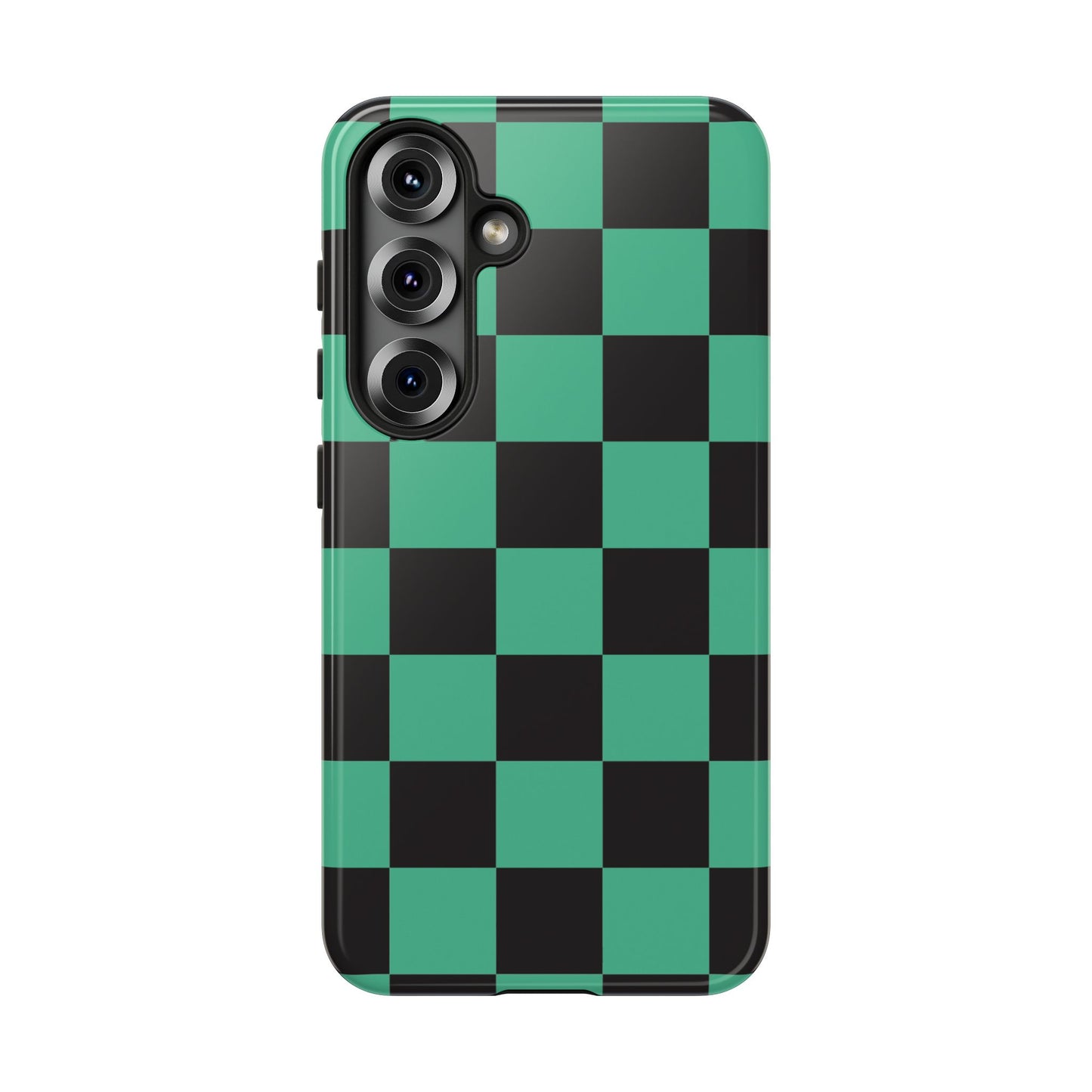 Tanjiro Checkerboard Tough Phone Case – Green & Black Protective Cover