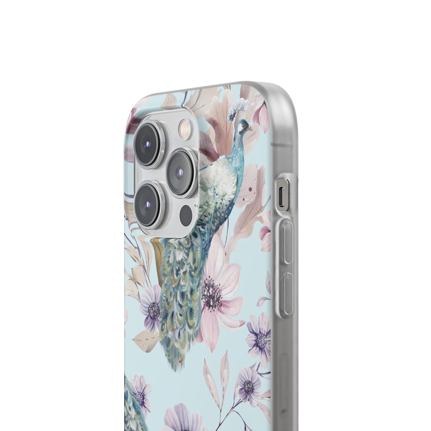Peacock Floral Phone Case — Pastel Watercolor Bird Slim Case