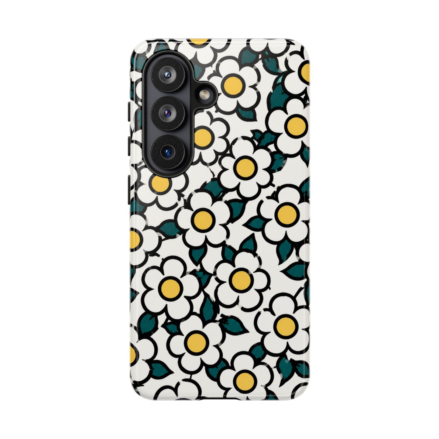Floral Daisy Tough Phone Case — Retro White & Yellow Protective Cover