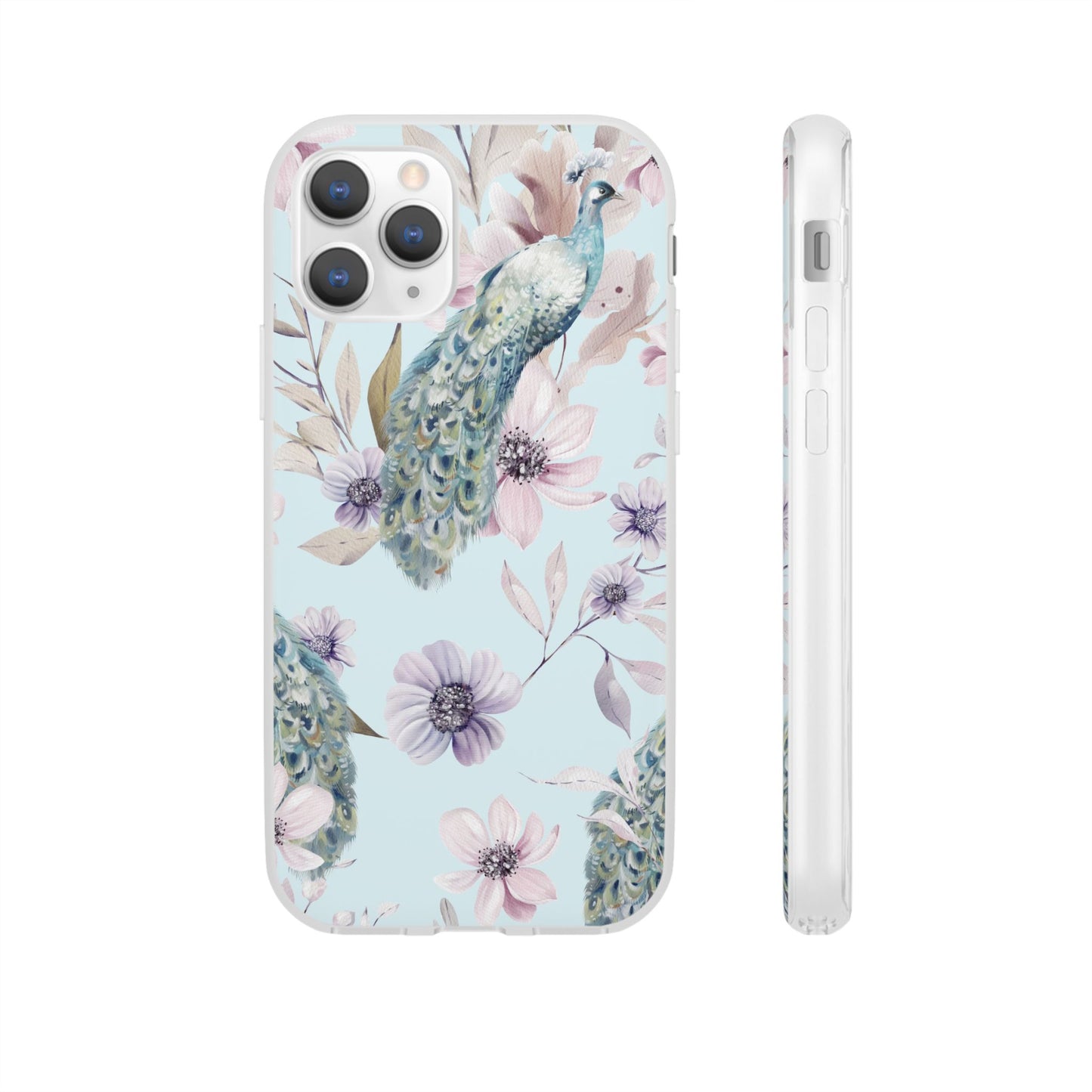 Peacock Floral Phone Case — Pastel Watercolor Bird Slim Case