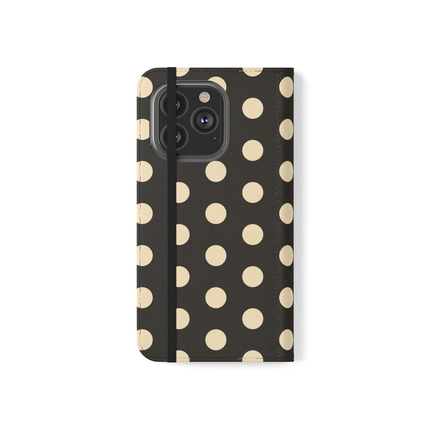 Polka Dot Flip Phone Case – Retro Black & Cream Wallet Cover
