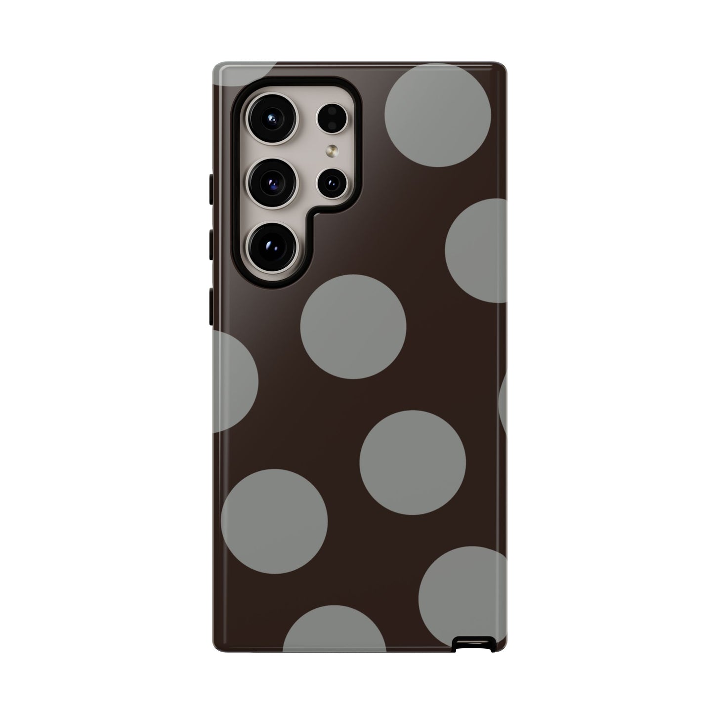 Polka Dot Tough Phone Case – Brown & Gray Retro Dot Protective Cover