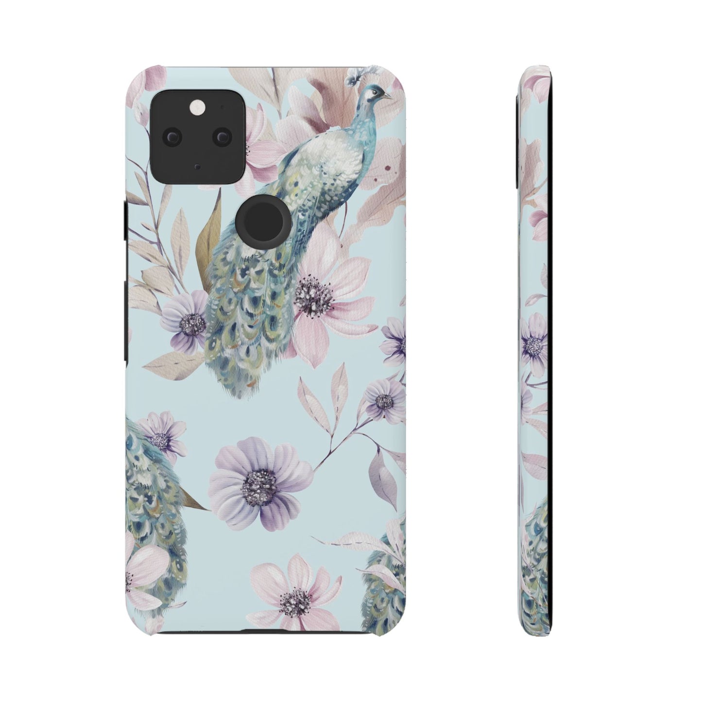 Watercolour Pastel Peacock Floral Snap Phone Case for Apple iPhone and Samsung Galaxy.
