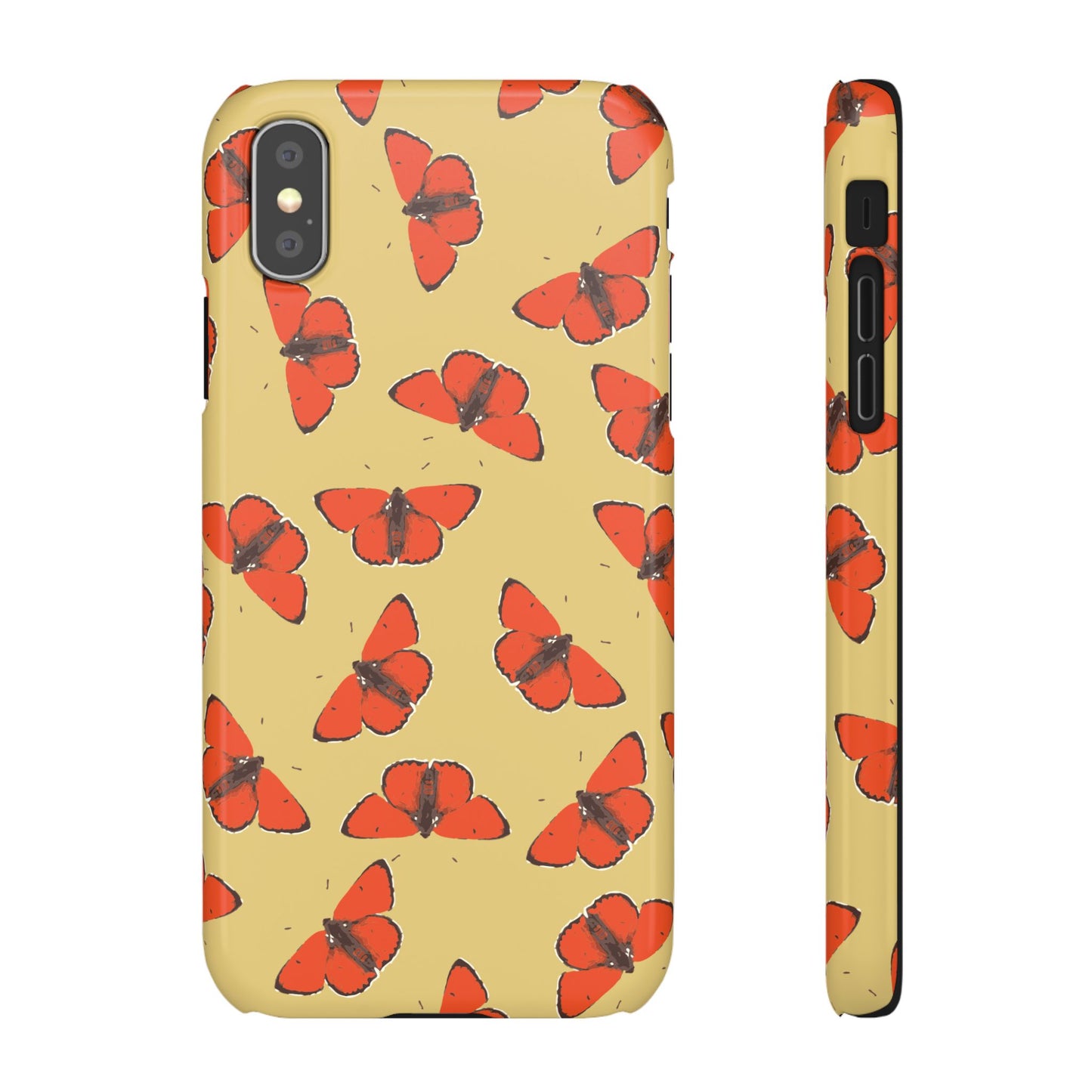 Butterfly Snap Phone Case — Red Moth Pattern on Mustard Background