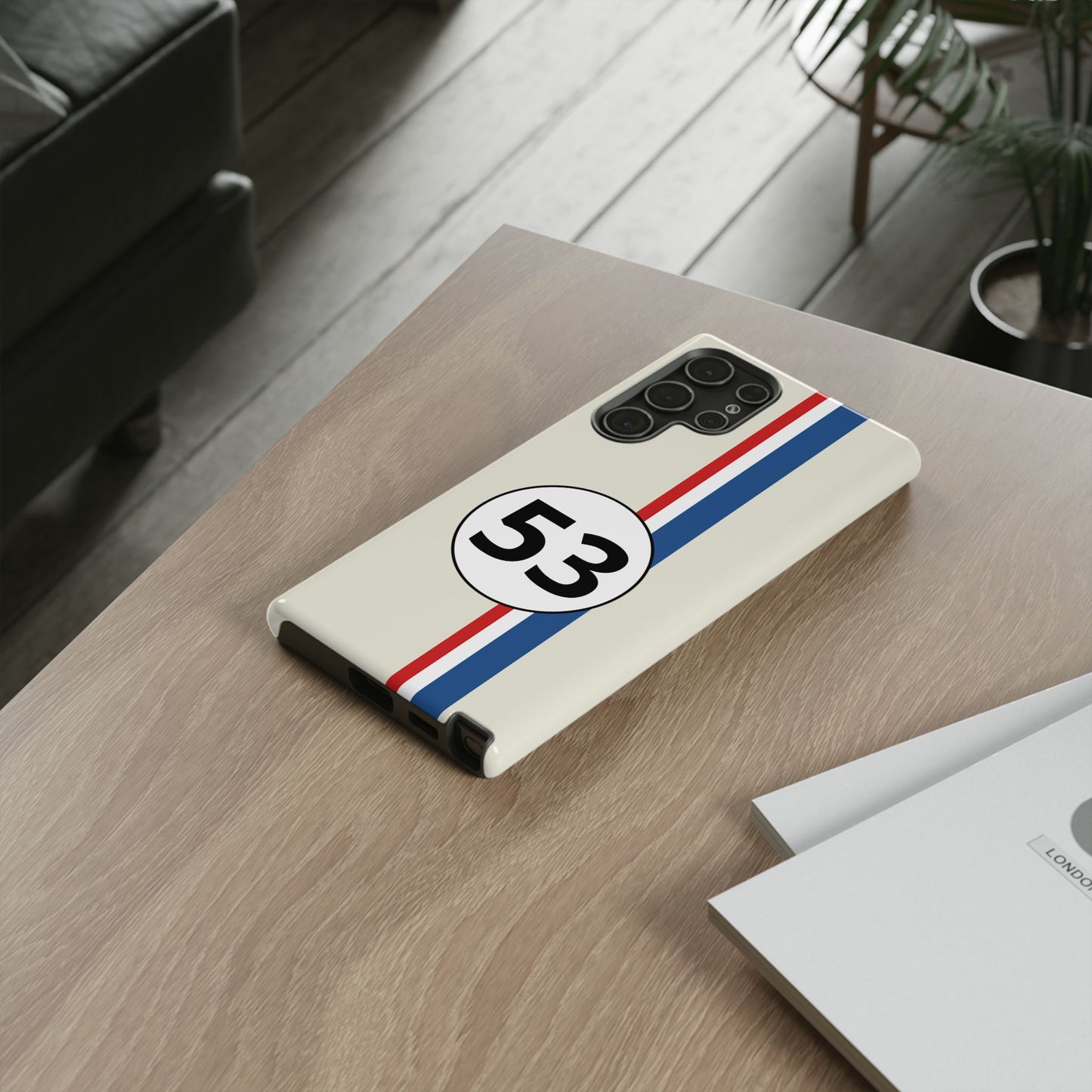 Racing Stripe Personalised Number Tough Phone Case for Apple iPhone, Samsung Galaxy and Google Pixel.