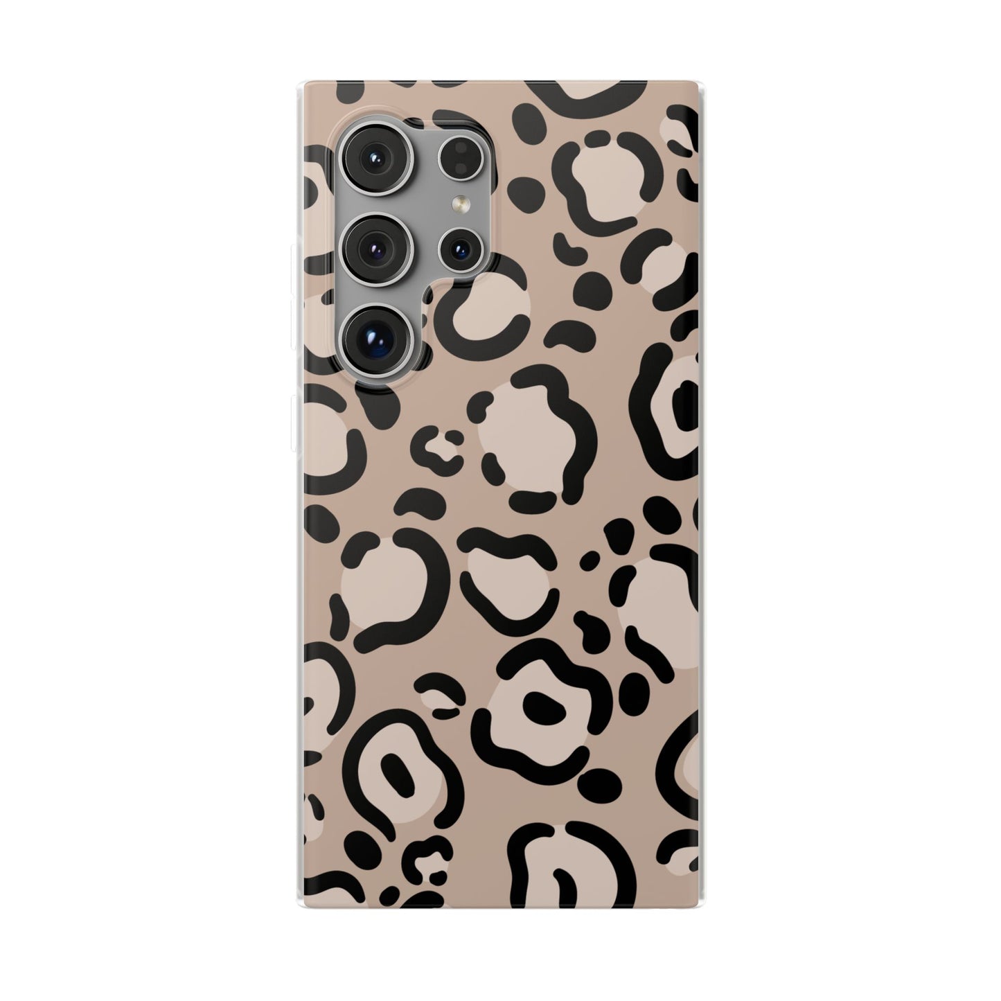 Beige Black Leopard Print Flexi Case for Apple iPhone and Samsung Galaxy.