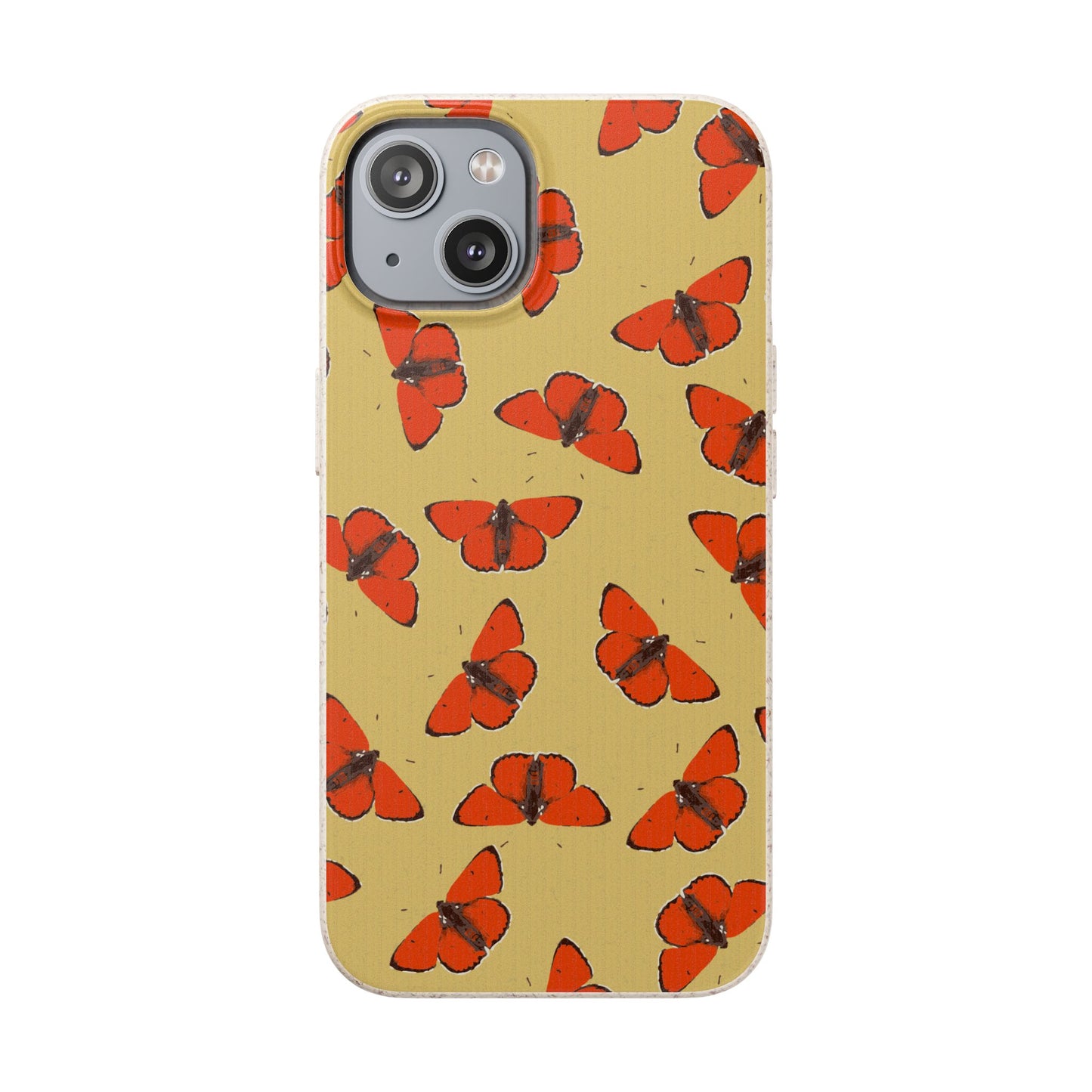 Biodegradable Retro Red Butterfly Pattern Phone Case for Apple iPhone and Samsung Galaxy.