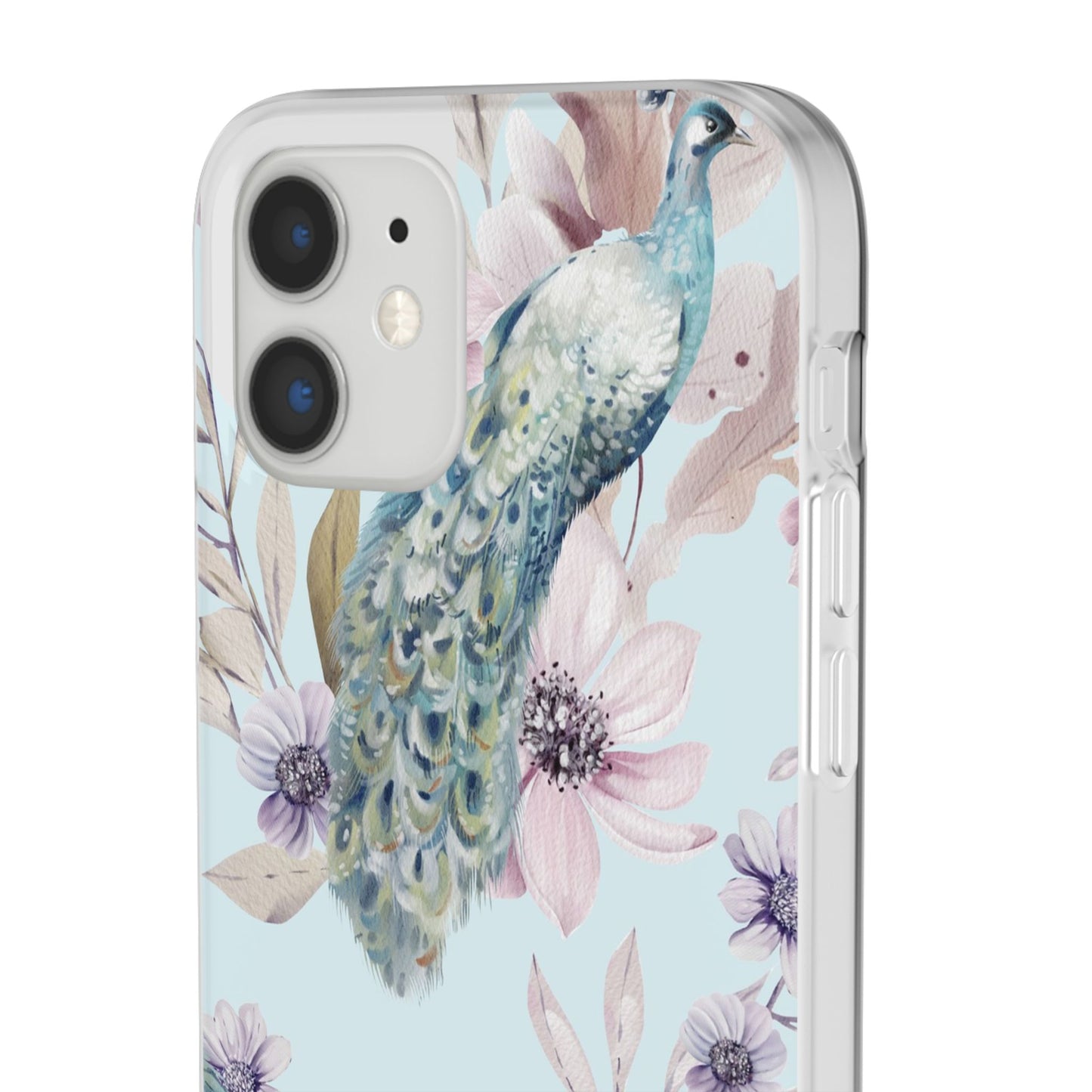 Peacock Floral Phone Case — Pastel Watercolor Bird Slim Case